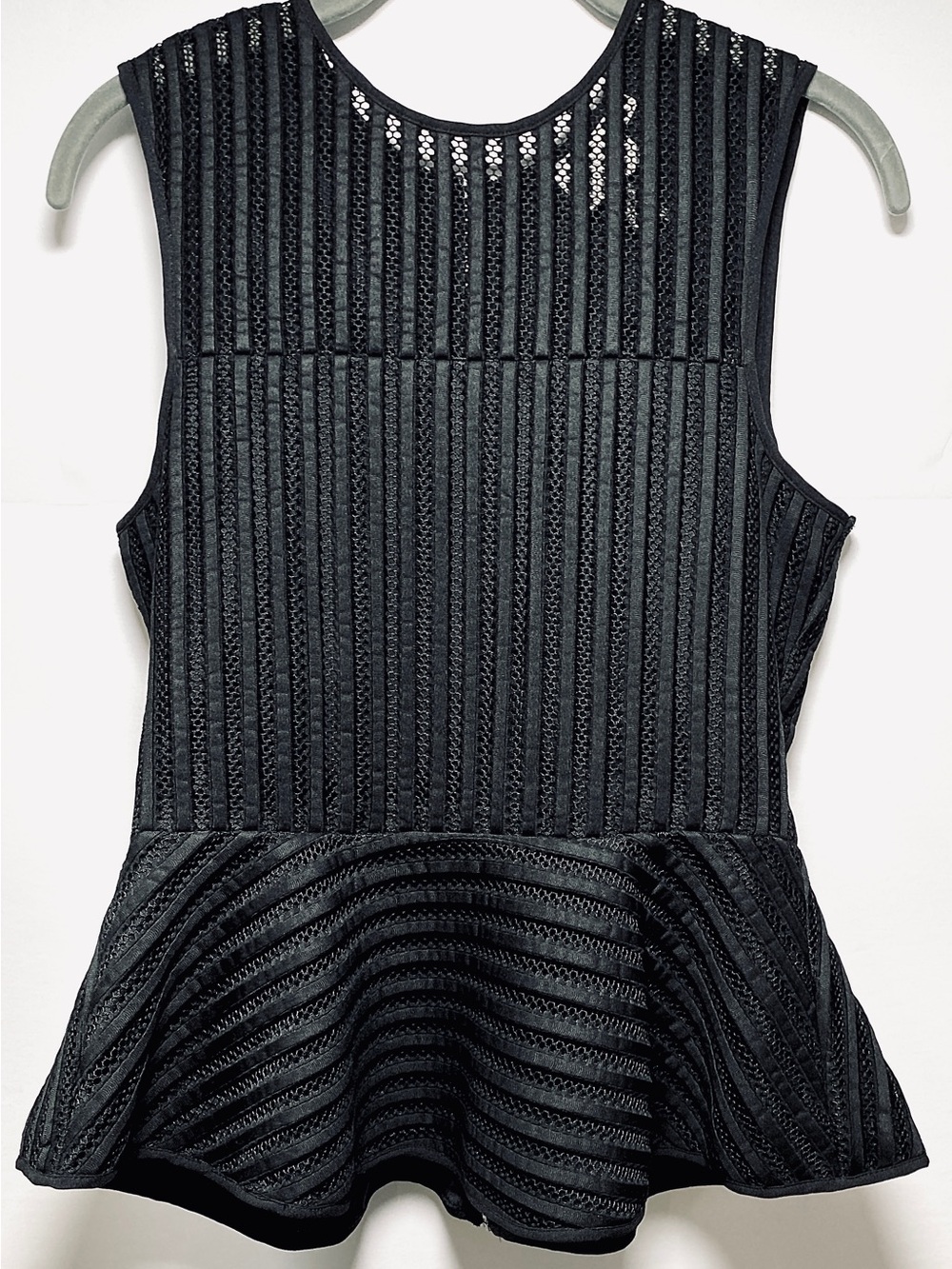 HD IN PARIS- Size M-Women's Black Mesh Sleeveless Peplum Blouse, Zipper In Back
